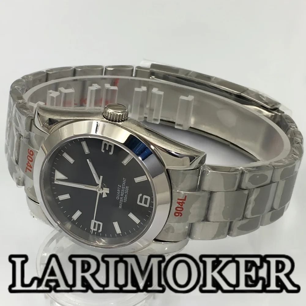 LARIMOKER 36mm/39mm Ronda 515-12h 쿼츠 Movemen 남성용 시계 스테인레스 스틸 팔찌 사파이어 크리스탈 그린 빛나는 다이얼