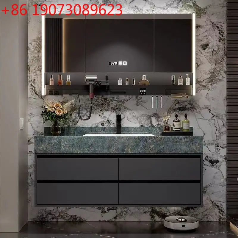 

New bathroom cabinet combination rock slab ceramic seamless integrated basin toilet washbasin