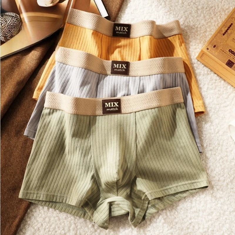 

3PCS Men's Striped Boxer Shorts Cotton Breathable Mesh U Crotch Underwear High Elastic Widen Waistband Underpant For Young Teen