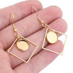 10pcs Stainless Steel Gold Plated Fit 10mm Cabochon Earring Base Setting Blanks With Hoop Charms Diy Earring Making Supplies