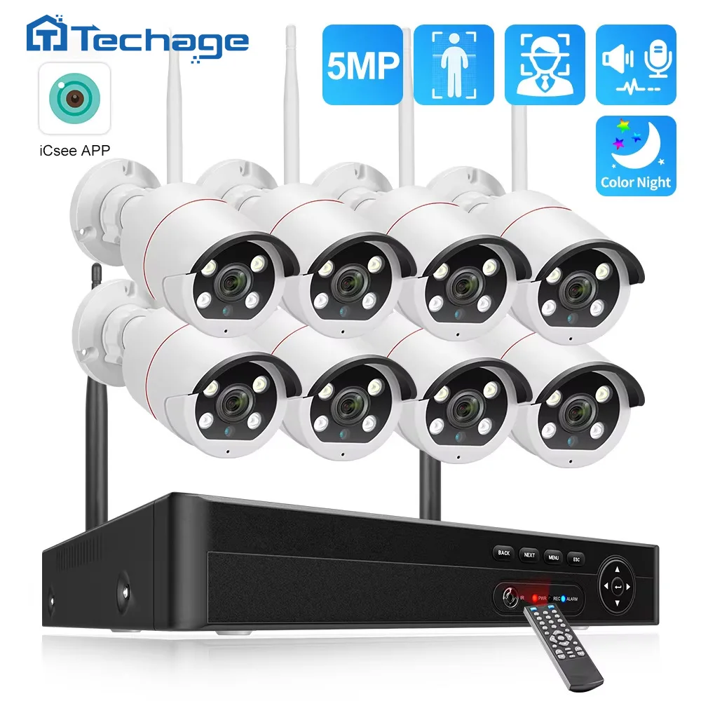 

Techage 8CH HD 5MP Wireless Security Camera System Face Detect WIFI CCTV Record Video Surveillance Protection 2-Way Audio ONVIF