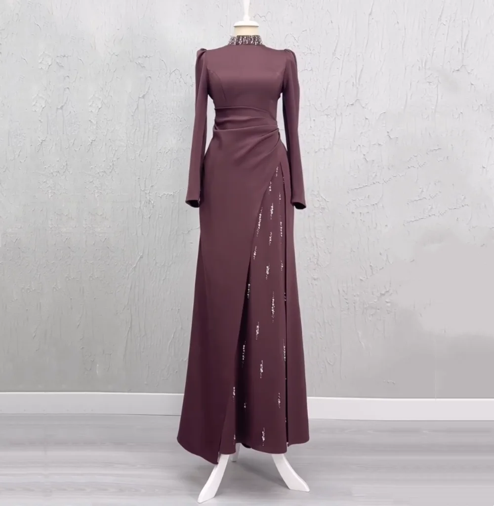 Maßgeschneidertes Klassisches Retro-Abendkleid mit Hohem Kragen, Glitzer A-Linie Langes Kleid, Elegantes Party- und Hochzeitskleid