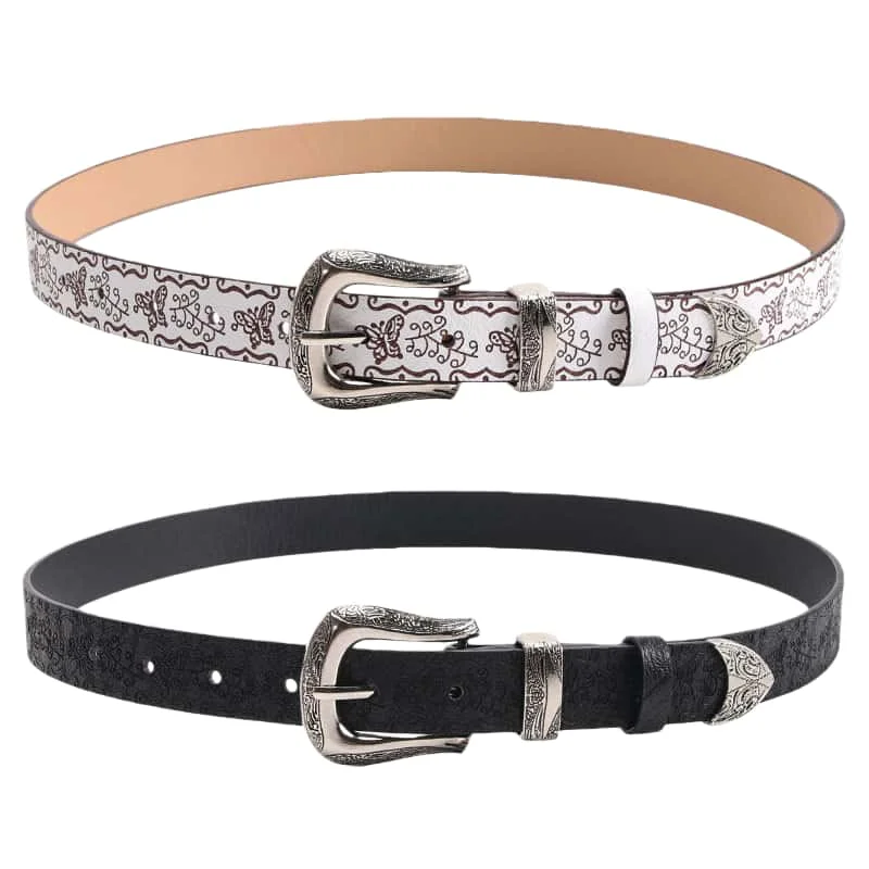 Cintura in pelle PU stampata per donna Accessori jeans retrò gotici Cintura Tendenza moda Y2k Cintura con fibbia ad ardiglione in metallo per ragazze