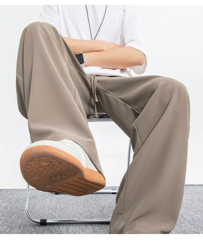 Celana Panjang Pria Kasual Trendi Model Longgar Warna Solid Tali Serut Gaya Amerika 2025, Celana Dasar Sederhana untuk Pria