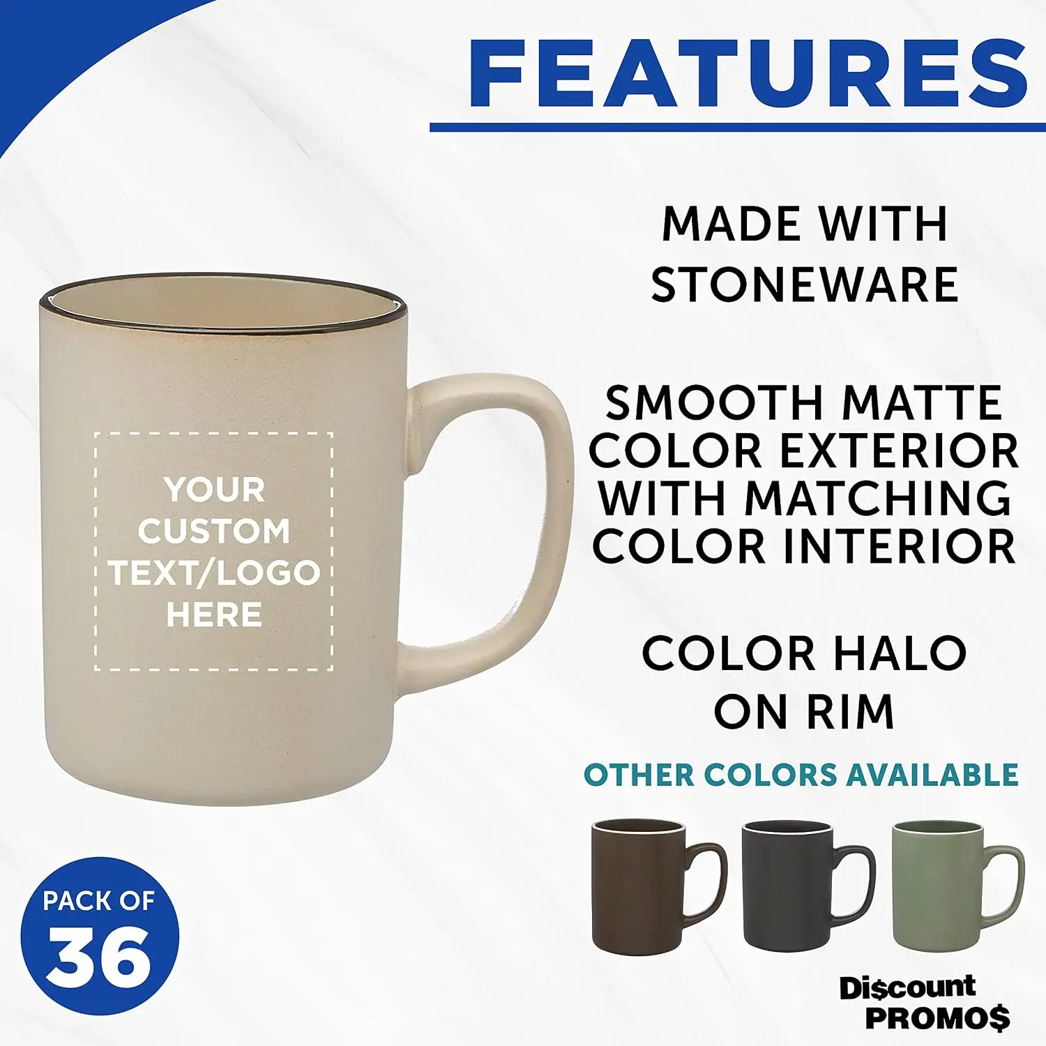Custom El Grande Matte Ceramic Mugs 20 oz. Set of 36, Personalized Bulk Pack - Perfect for Tea, Espresso, Cappuccino, Hot Cocoa