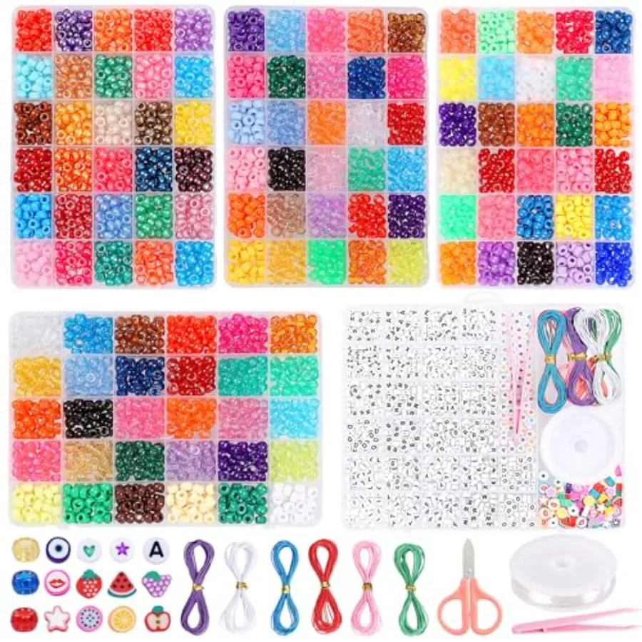 

120 Colors 4500 Pcs Pony Beads for Bracelet Making Kit 5 Boxes Friendship Bracelet Kit with Charms Letter Beads for Jewelry Mak