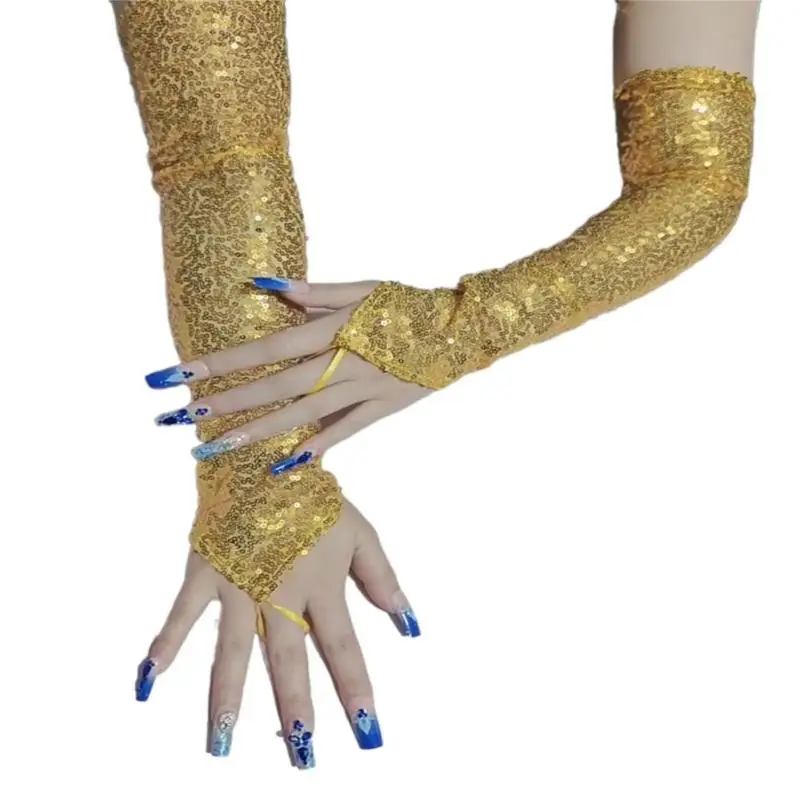 39BD Dehnbare, glänzende Handschuhe mit weichem Futter, 48 Länge für Tanzaufführungen und klassische Mode – Detail 10