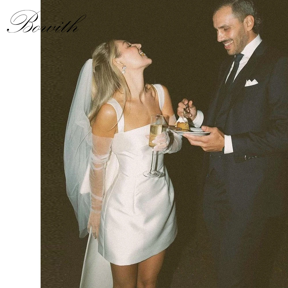 

Bowith Short Wedding Dresses Bride 2025 Square Collar Sleeveless Bridal Gown Corset Big Bow Wedding Party Dresses Customized