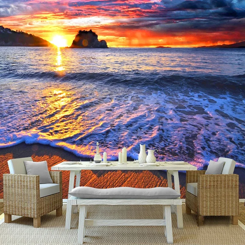 Customized products Mural Beautiful Sunrise Sunset Seaside Sandy Beach Living Room Bedroom TV Background Wall Wallpaper 8d