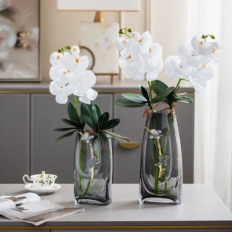 Light luxury metal glass vase ornament, translucent hydroponic water nourishing rich bamboo flower