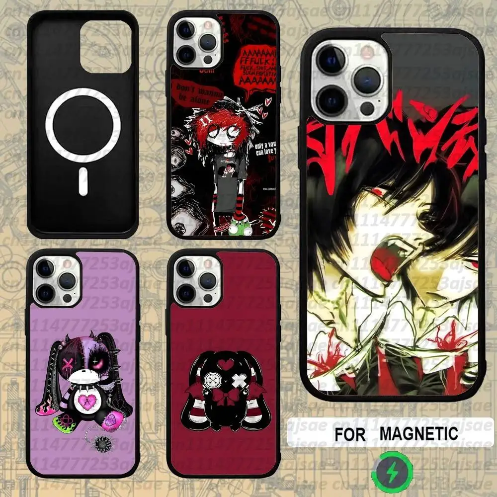 Love Black and Cute Emo For Magsafe Wireless Charger Case For iPhone 18,15,16,17,13,14,11,12,Pro,Max,Plus,E,Air,Mini Cover