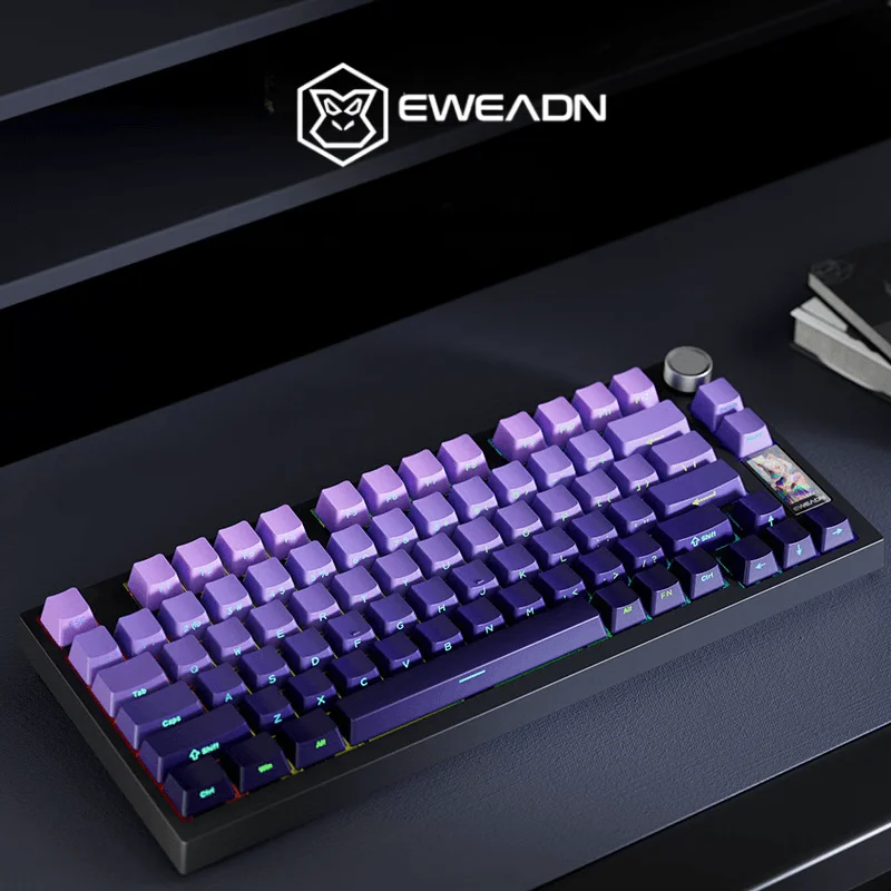 EWEADN X75 Pro Gaming Mechanical Keyboard Triple Mode Hot-Swappable Grape Purple Side Print Pro Black Horse Switch For Laptop