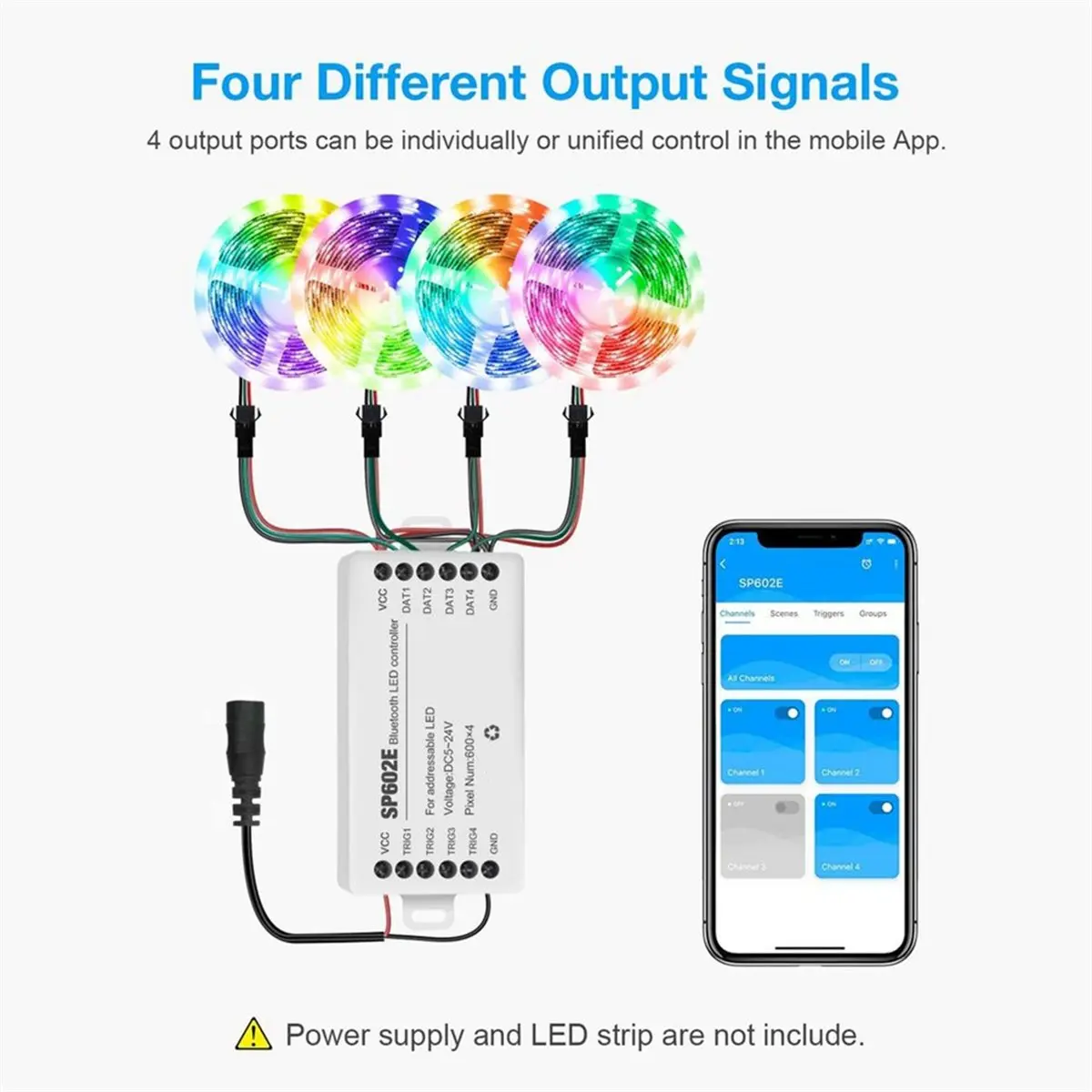 【STABLE QUALITY】SP602E LED Bluetooth Pixel Controller 4 Output DC5-24V Input Smartphone APP Remote Control RGB Pixel Strip Drive