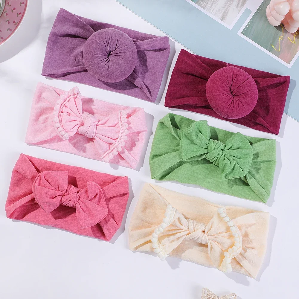 3Pcs/Set Solid Color Soft Nylon Elastic Baby Headband Bows Newborn Baby Girl Headbands Hair Accessories Girls Handwear Hairband