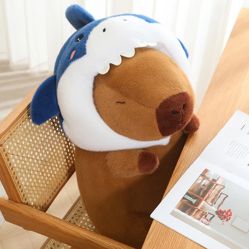 35/55cm New Shark Capybara Plush Doll Lifelike Capybara Cosplay Shark Stuffed Animal Capybara Pillow Pluah Doll Gift