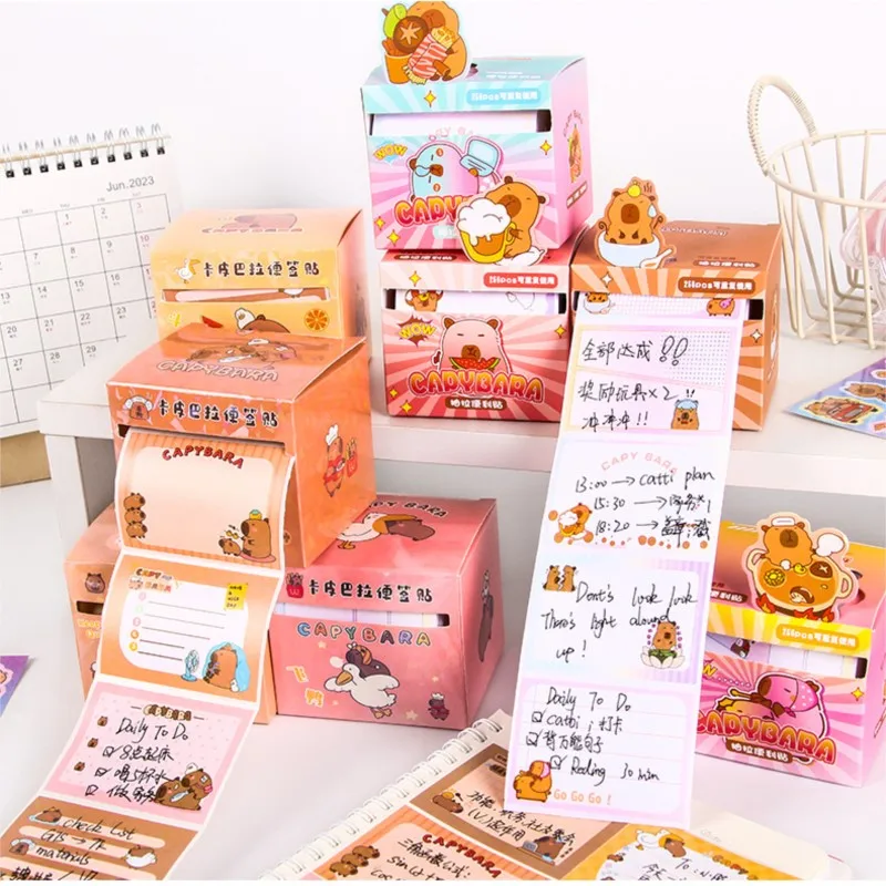 256pcs/Box Cartoon Capybara Sticky Notes Cute Pull Out Tearable Adhesive Convenience Sticker Student School Message NotesSticker