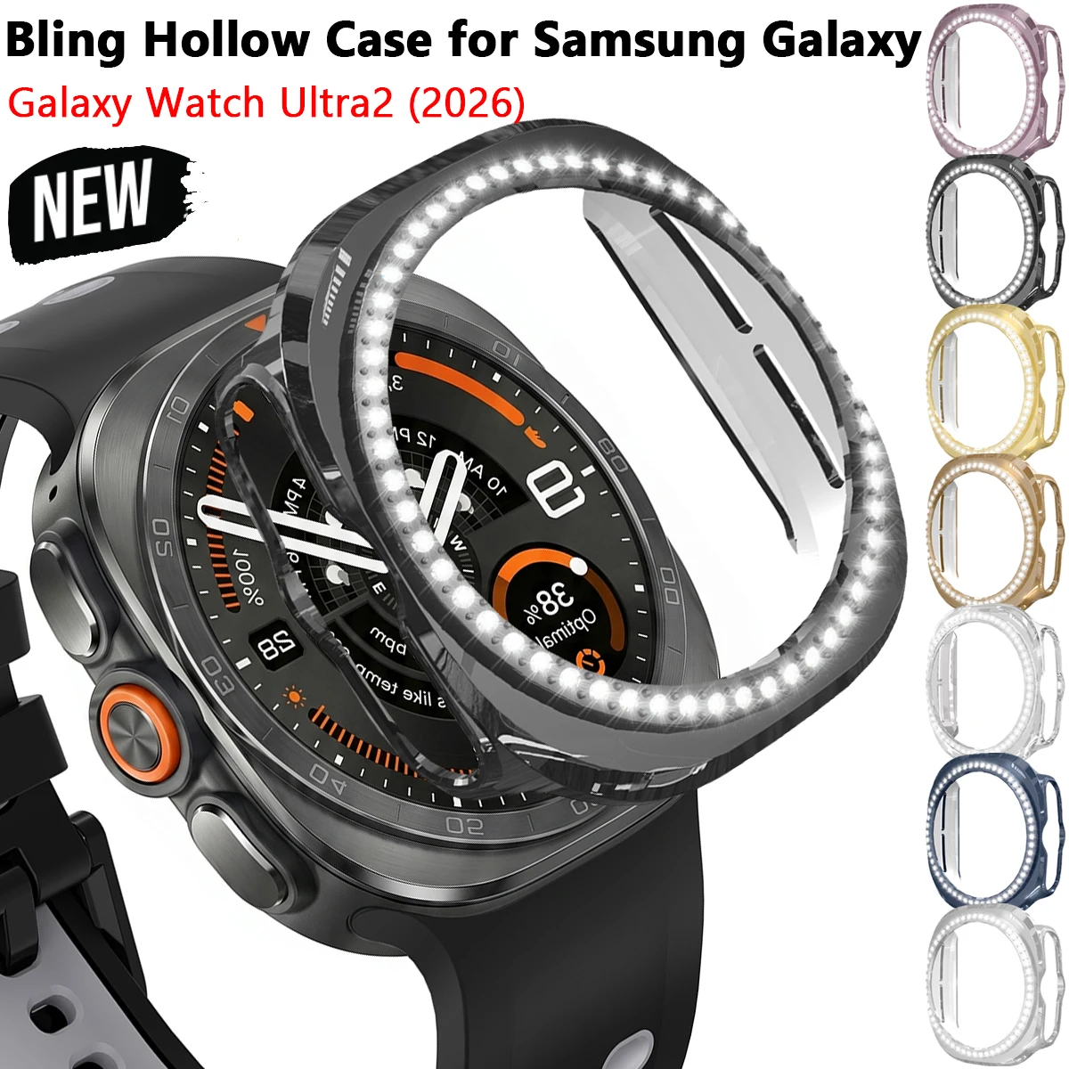 Блестящий полый чехол для Samsung Galaxy Watch Ultra 2, жесткий чехол из поликарбоната с алмазным дизайном для Galaxy Watch Ultra 2026, защитный чехол, аксессуары.