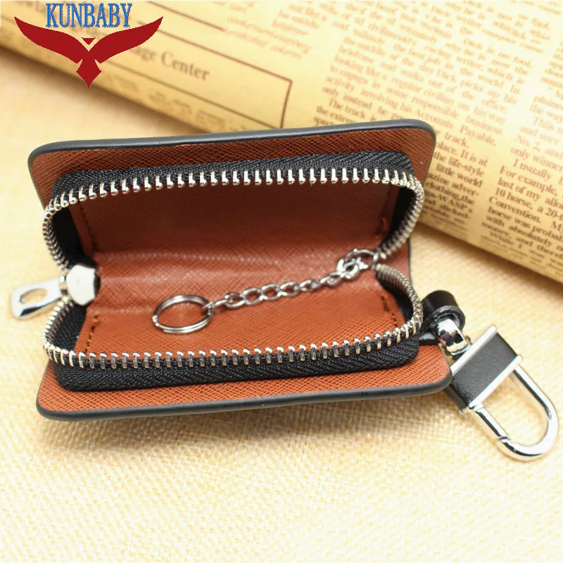 KUNBABY  Genuine Leather Car Keychain Key Case Bag Pouch Purse For ABARTH Alfa romeo Jeep Bentley Fiat Mini Skoda Porsche