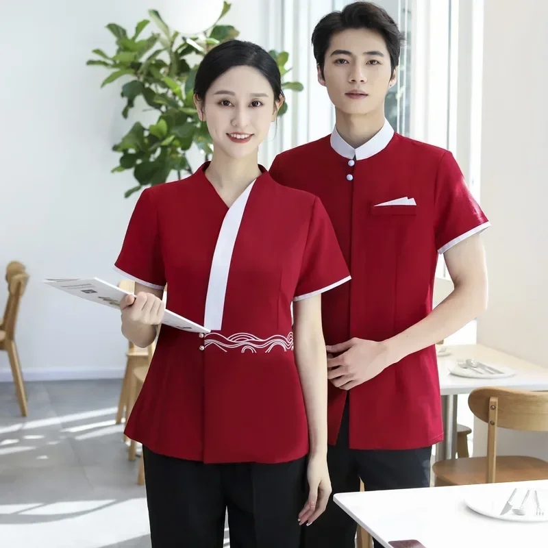Uniforme de camarero de verano, cafetería occidental, restaurante, Hotel, monos de servicio de comida, Ropa de Trabajo de casa de té, monos de manga corta para panadería, Chef