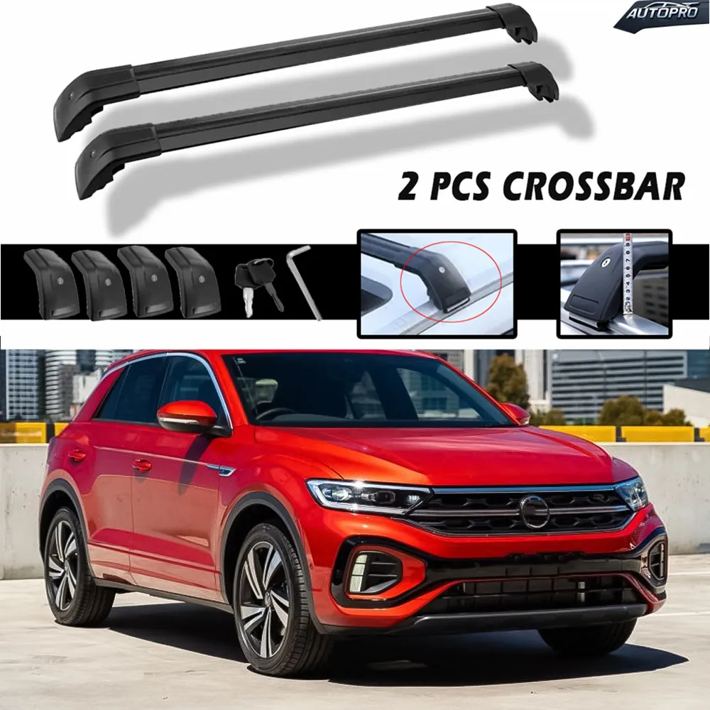 2PCS Cross Bar Fits For Volkswagen T-ROC 2017-2024 Roof Rail Rack Lockable Cargo Bars