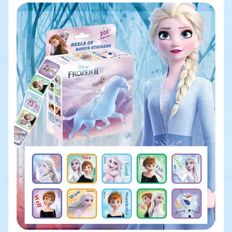 200pcs/box Cartoon Disney Frozen Mickey Stickers Anime Bubble Scrapbooking Children Teacher Reward Sticker Decoration Toys Kids