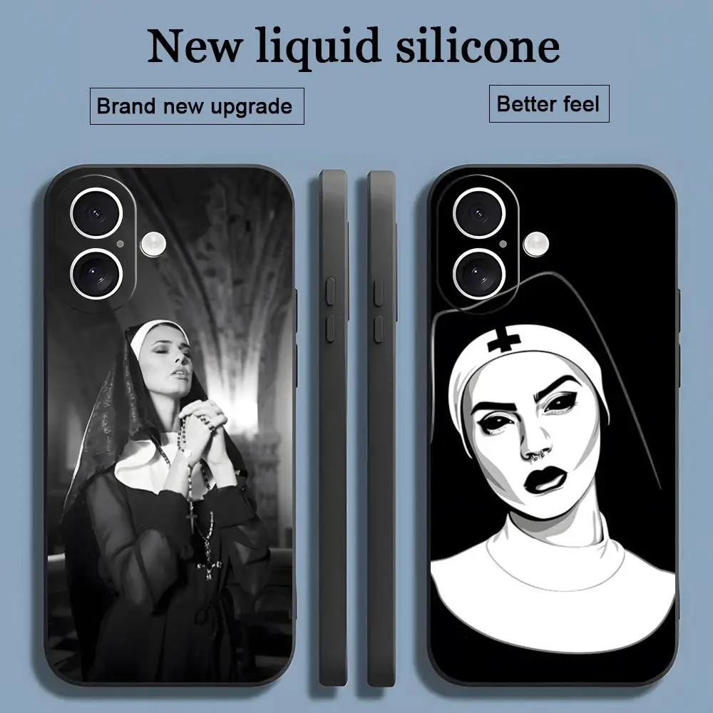 Cool Nun Painting Hot Phone Case For iPhone 17 16 15 14 13 12 11 X XR XS 8 Plus Mini Pro Max Soft black Shockproof Cover