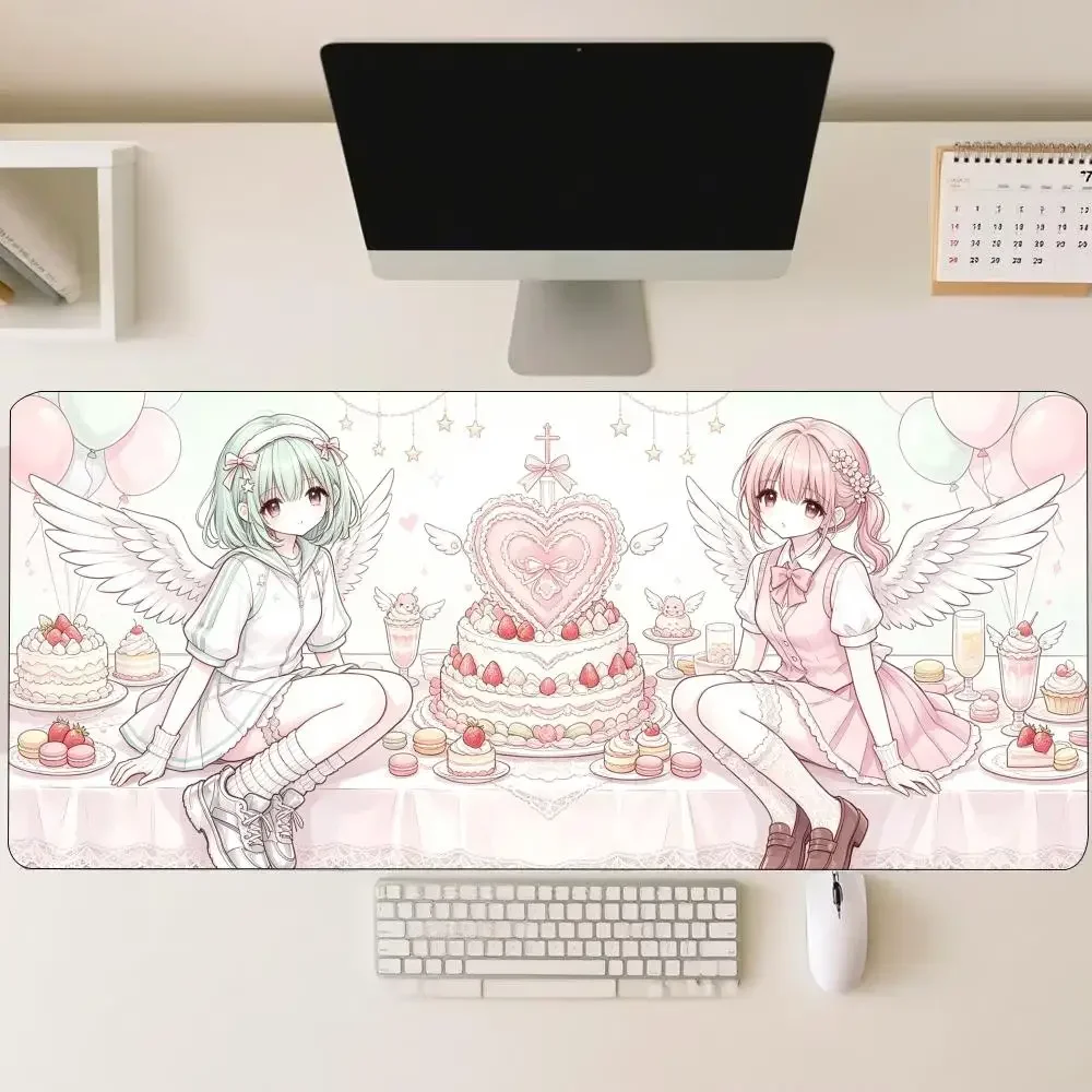 CIFBUY Sweet Lolita Anime Girls Desk Mat, Heart Frame Pattern Mouse Pad, Non Slip Rubber Base for Gaming Desktop