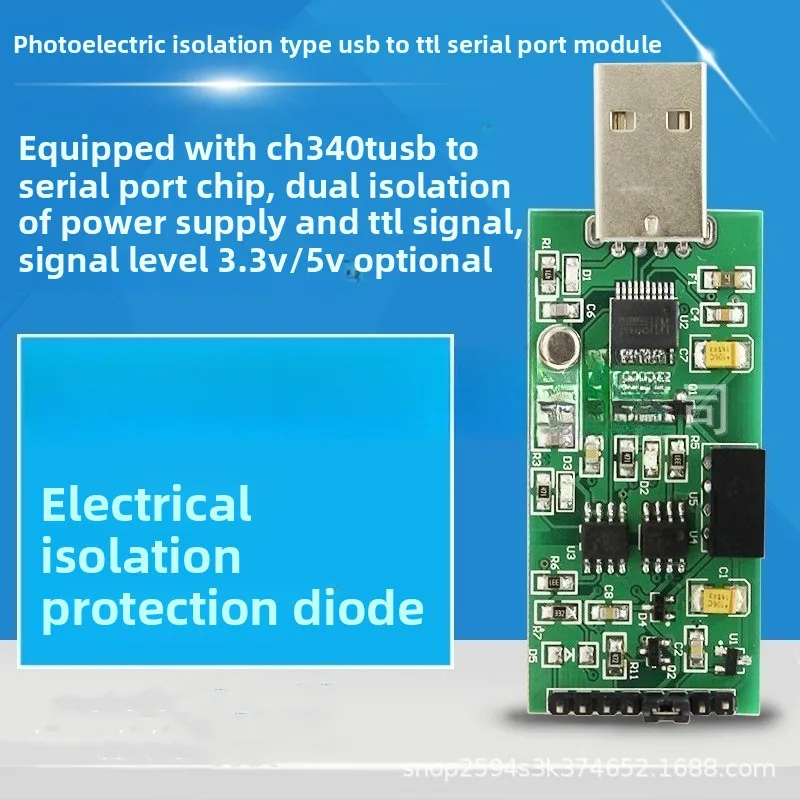 Isolated USB to TTL Module Optocoupler Isolation 3.3V 5V Serial Converter