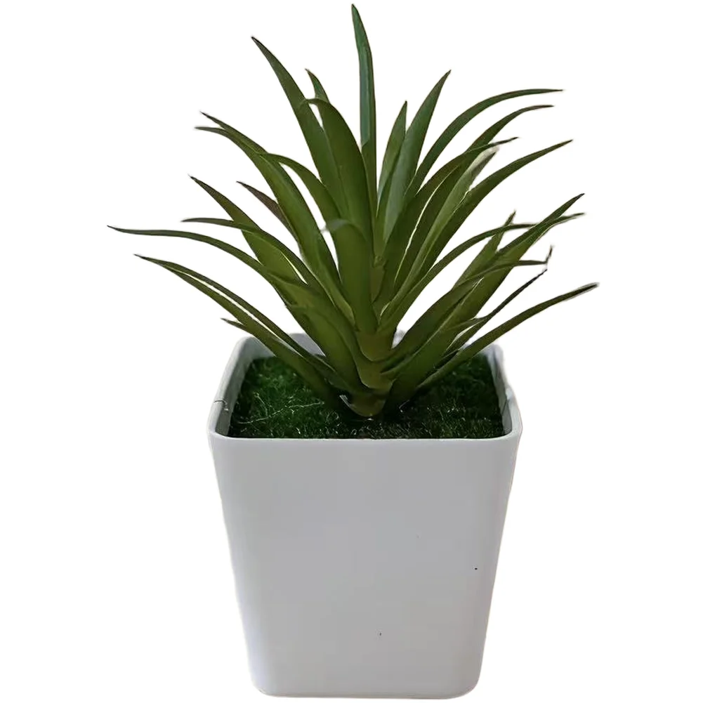Artificial Aloe Vera and Sword Grass Bonsai in Square for Living Room Bedroom Desk Decoration Plastic Plant 13cm Height