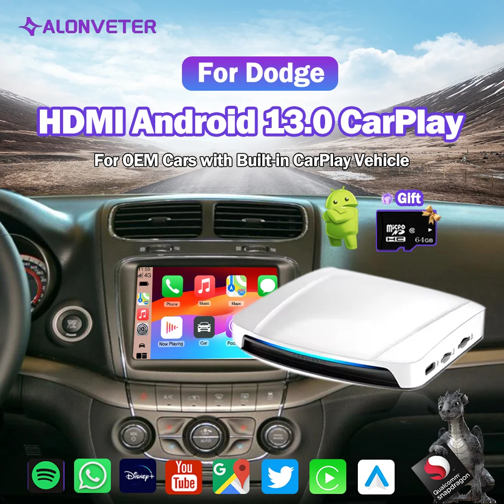 

2025 New HDMI CarPlay Box Wireless Android Ai Box 13.0 System Smart Car Play Tv Box Android Auto Support Waze Youtube For Dodge