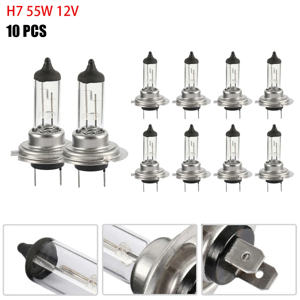 10PCS Halogen Headlight Bulb H7 55W 12V Halogen Bulb Super White Car Headlight Auto Replacement Parts