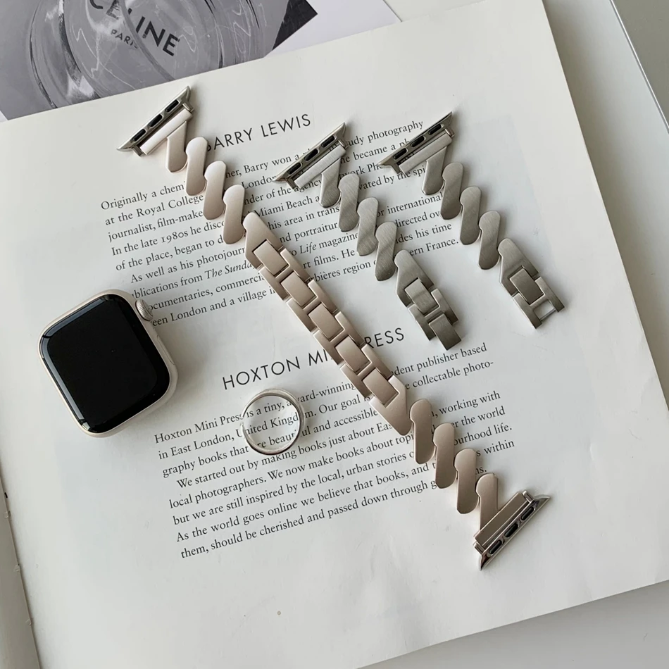 Luxury Matte WavesสําหรับApple Watch Ultra 49 มม.IWatch Series 6 7 8 SE 4 5 38/40/41 มม.42/44/45 มม.โลหะสร้อยข้อมือเหล็ก