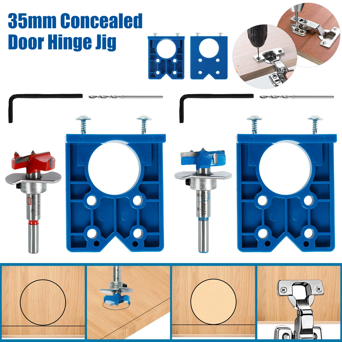 35mm Concealed Door Hinge Jig Door Hinge Hole Opener Locator with Twist Drill Accurate Locking Dowel Jig Drill Guide