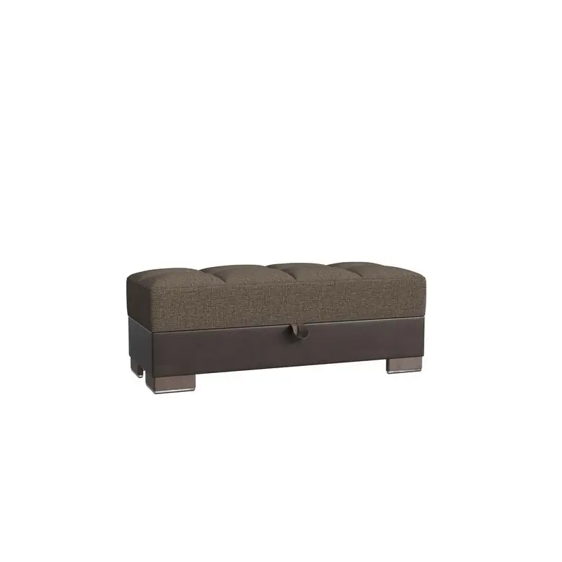 

Upholstered Convertible Ottoman with Wood Trim, Storage, Brown PU Polyester