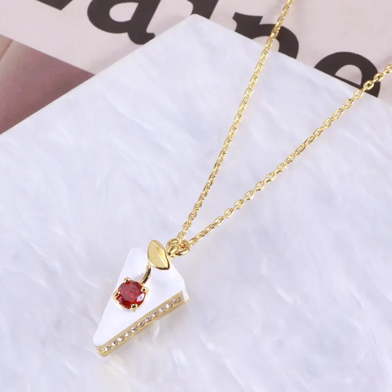 

KS European and American Fashion Simple Niche Cute Sweet Cherry Triangle Mousse Cake Necklace Female