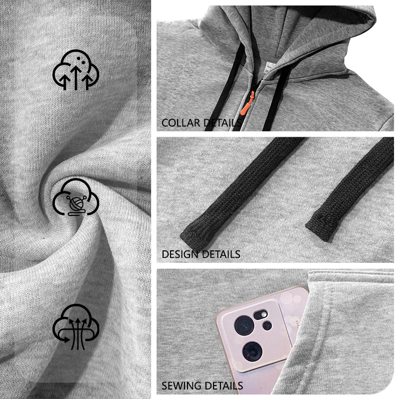 Men's Wear Autumn/Winter Solid Color American Drawstring Hooded Long-Sleeve Top, Side Double-Pocket Casual Sports Sweatshirt