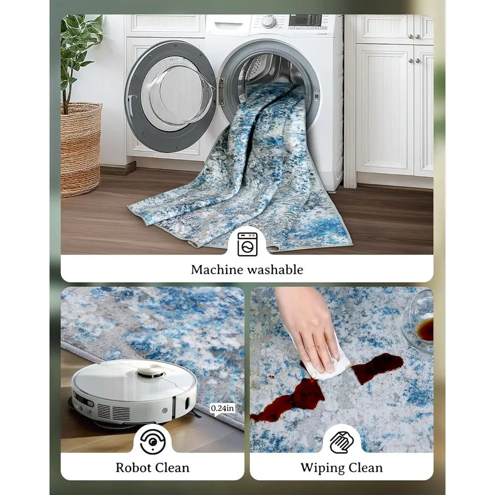 Modern Neutral 9x12 Area Rug - Soft, Non-Slip, Low Pile for Living/Bedroom, Home Office, Grey/Blue