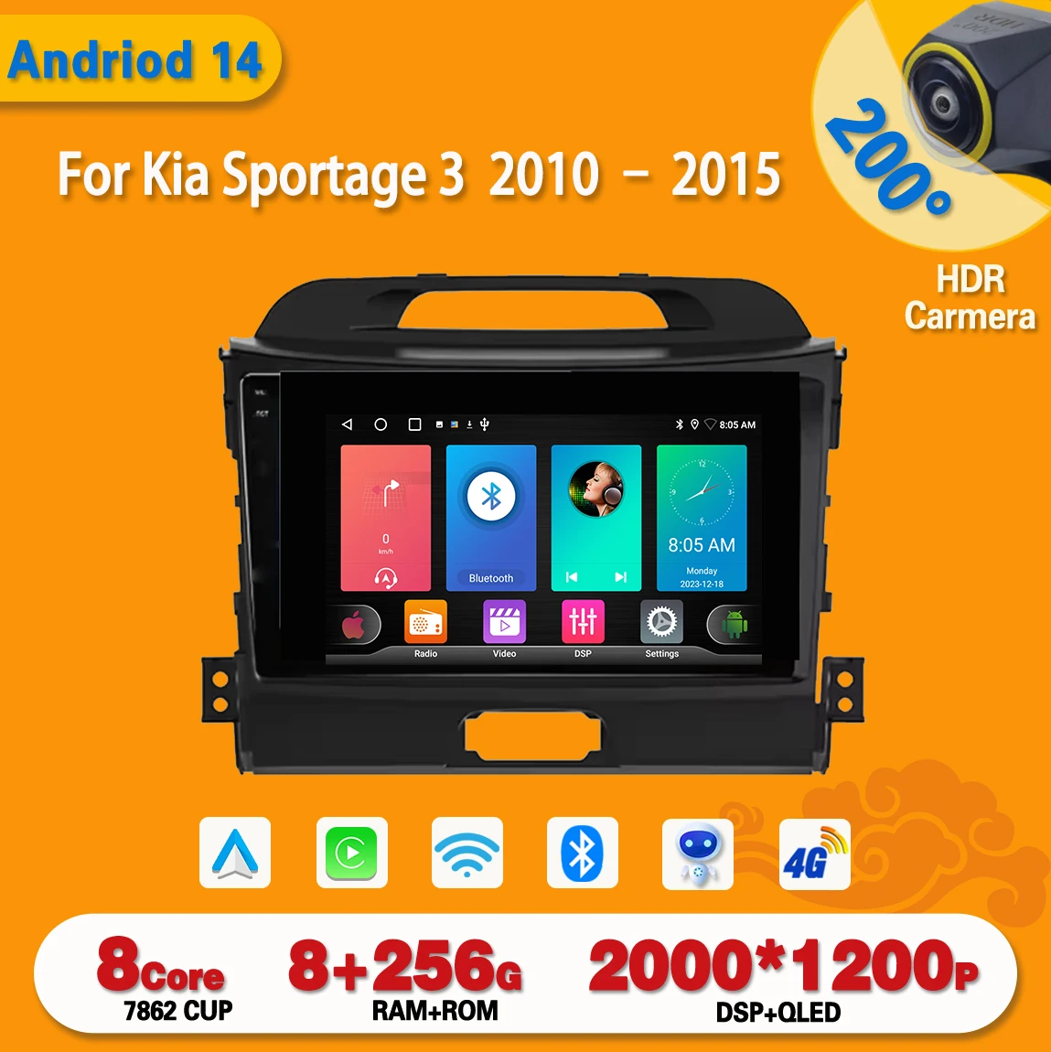 

Car Radio Carplay Android 14 For Kia Sportage 3 2010-2015 Multimedia Video Player Touch Screen Navigation GPS Auto Stereo DVD