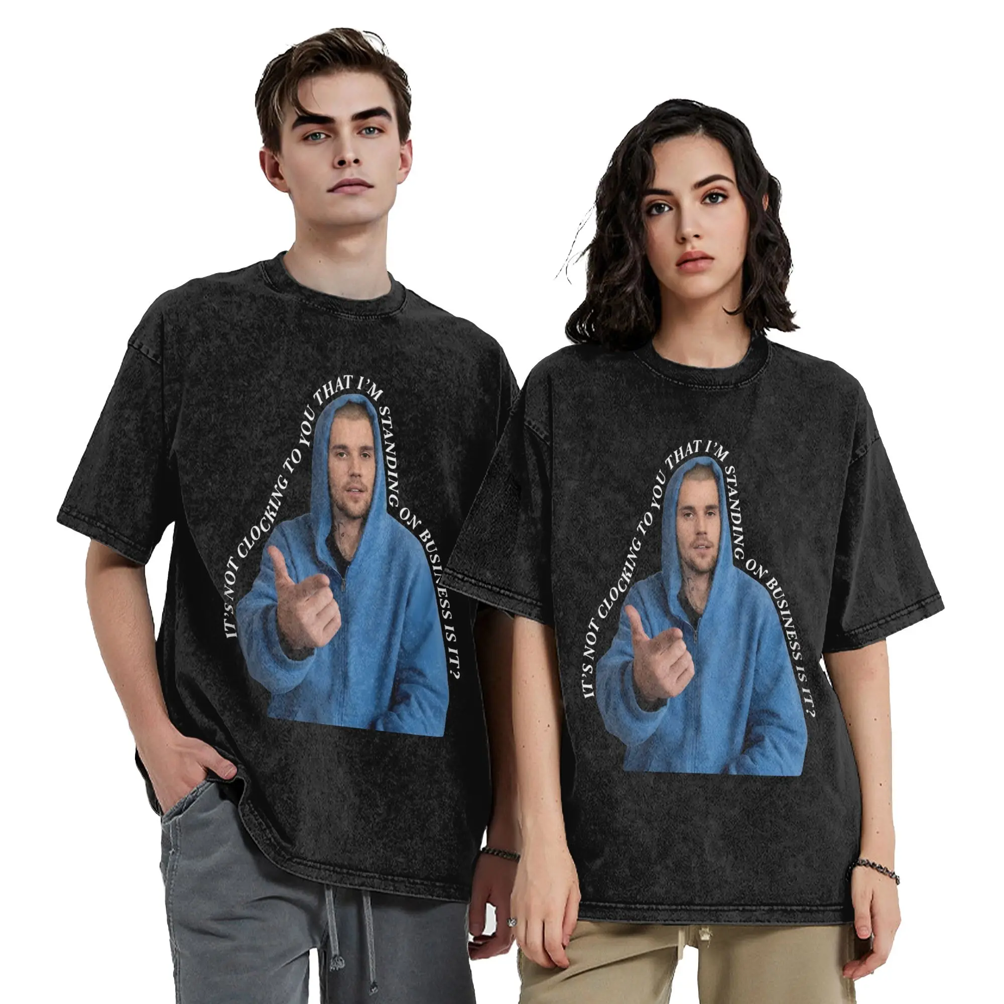 JB It's Not Clocking To You Washed T-Shirt Herren Y2K Klassische Baumwoll-T-Shirts Sommer O-Ausschnitt Hippie T-Shirt Einfaches Oversize-Shirt – Detail 3