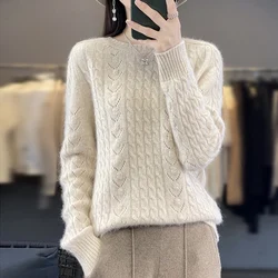 2023 Autumn and Winter New Women's Half High Collar Pullover 100% Mink Wool Knitted Top Casual Loose Cashmere Sweater