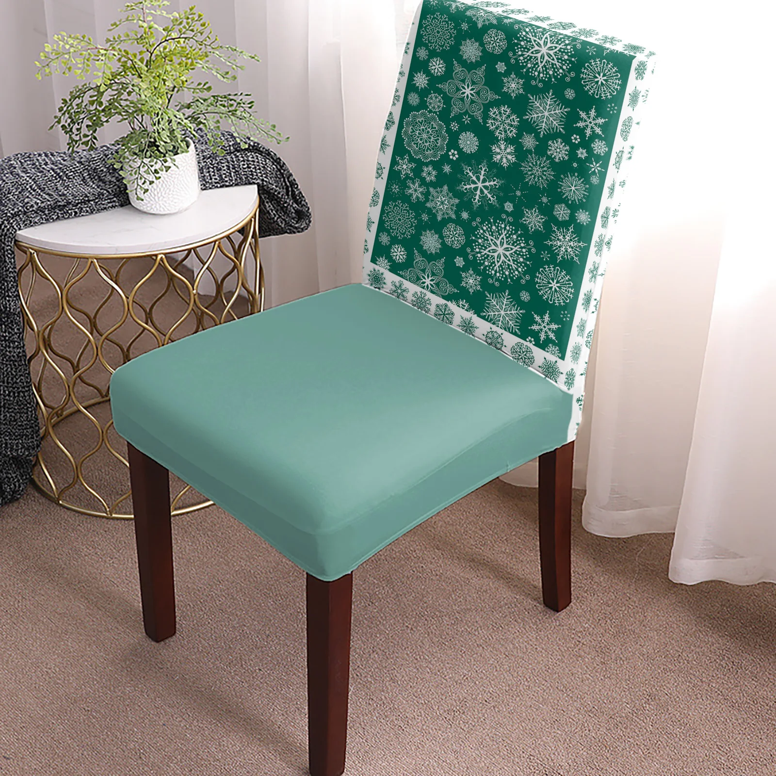 Christmas Green Snowflake Texture 4/6/8PCS Spandex Elastic Chair Case For Wedding Hotel Banquet Dining Room