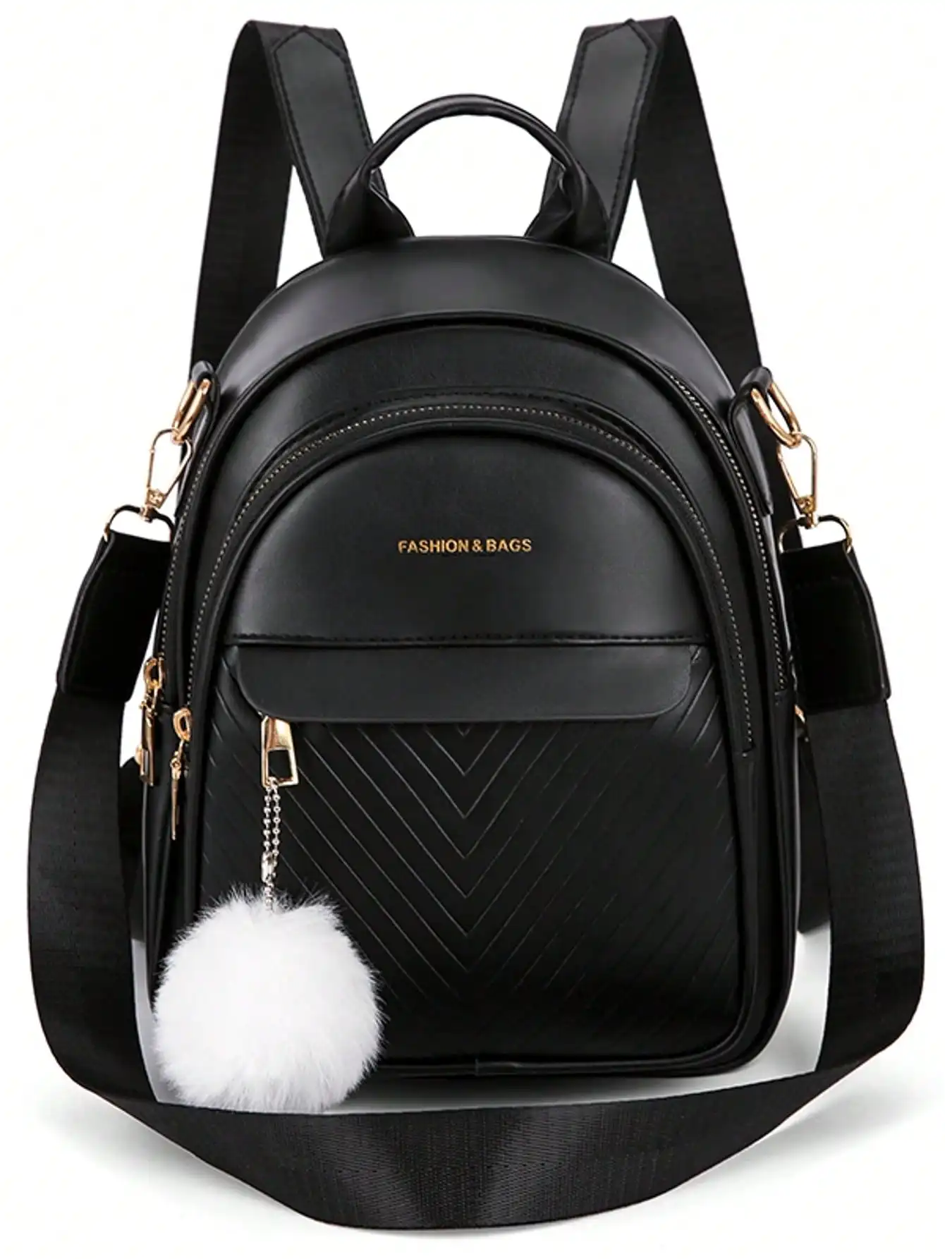 LECEY Women's Casual Fashion Minimalist Backpack With Pom Pom Pendant, Back To School sg25030478675880870