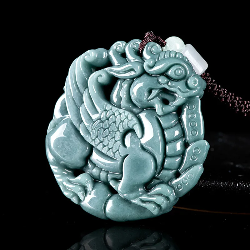 Natural A-grade Jade Blue Water Three-dimensional Flying Sky Qilin Ice Jadeite Gold Pendant Men's Charms Women's Jewelry