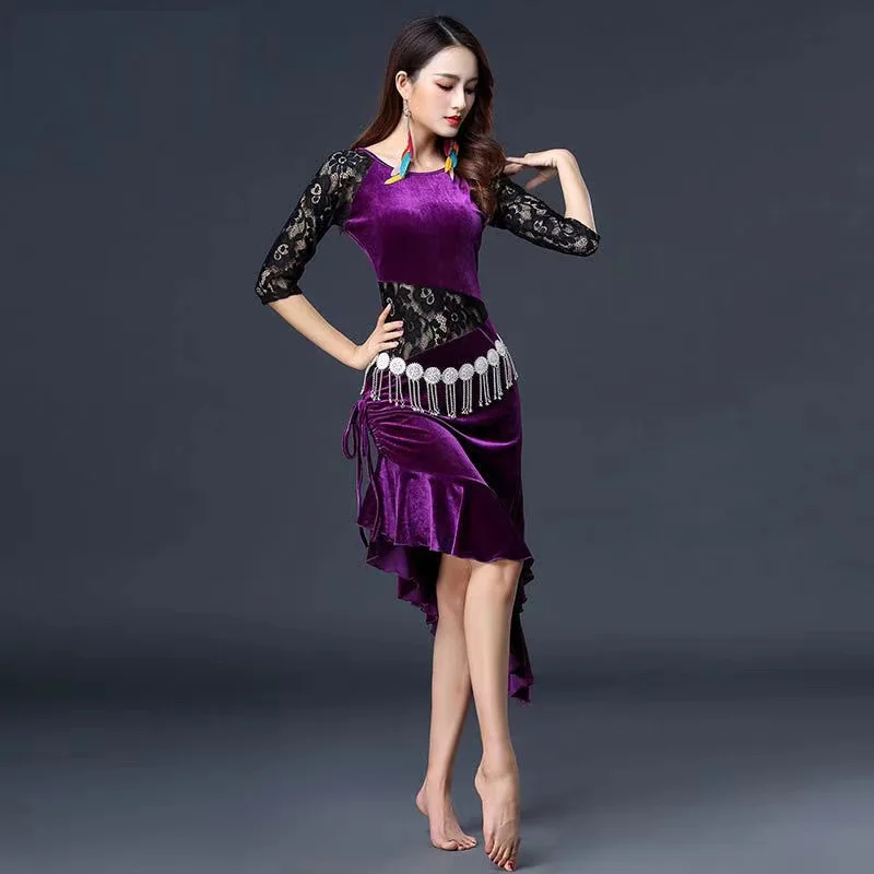 Belly Dance Workout Suit Slim Suit Beginner Lace Sexy Dress Velvet Dress Autumn Winter Women