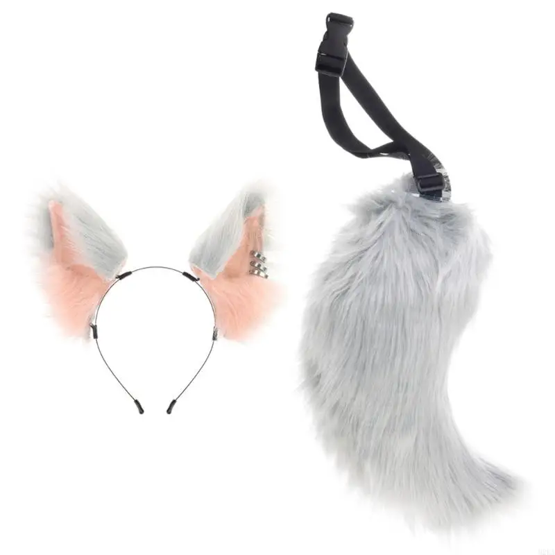 2025 New Wolf Foxes Tail Foxes Ears Headband Faux Furs Animal Tail Halloween Christmas Fancy Party Costume Gift for Women Men