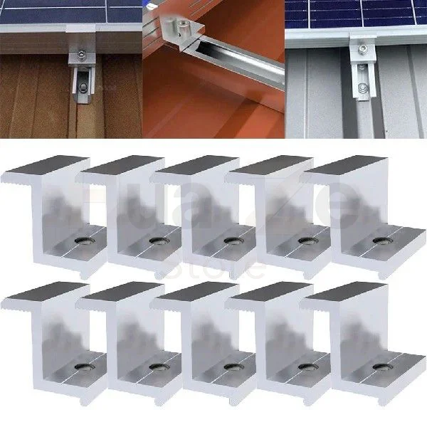 5/10Pcs Aluminum PV End Clamp 30mm 35mm 40mm 45mm Solar Panel Side Mounting Bracket End Press Block 6063 Anodized Photovoltaic M