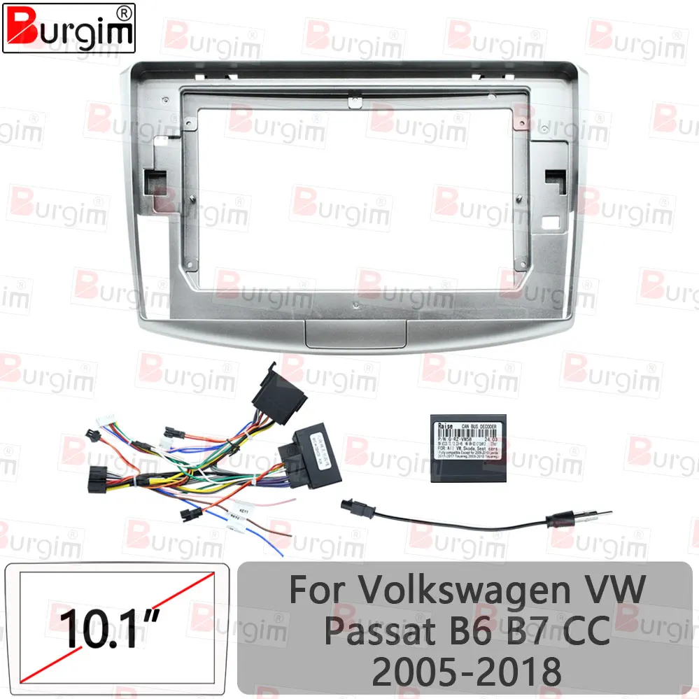 Burgim Car Android Radio Frame For Volkswagen VW Passat B6 B7 CC 10 inch 2DIN Fascia Stereo Panel Harness Wire Canbus Decoder