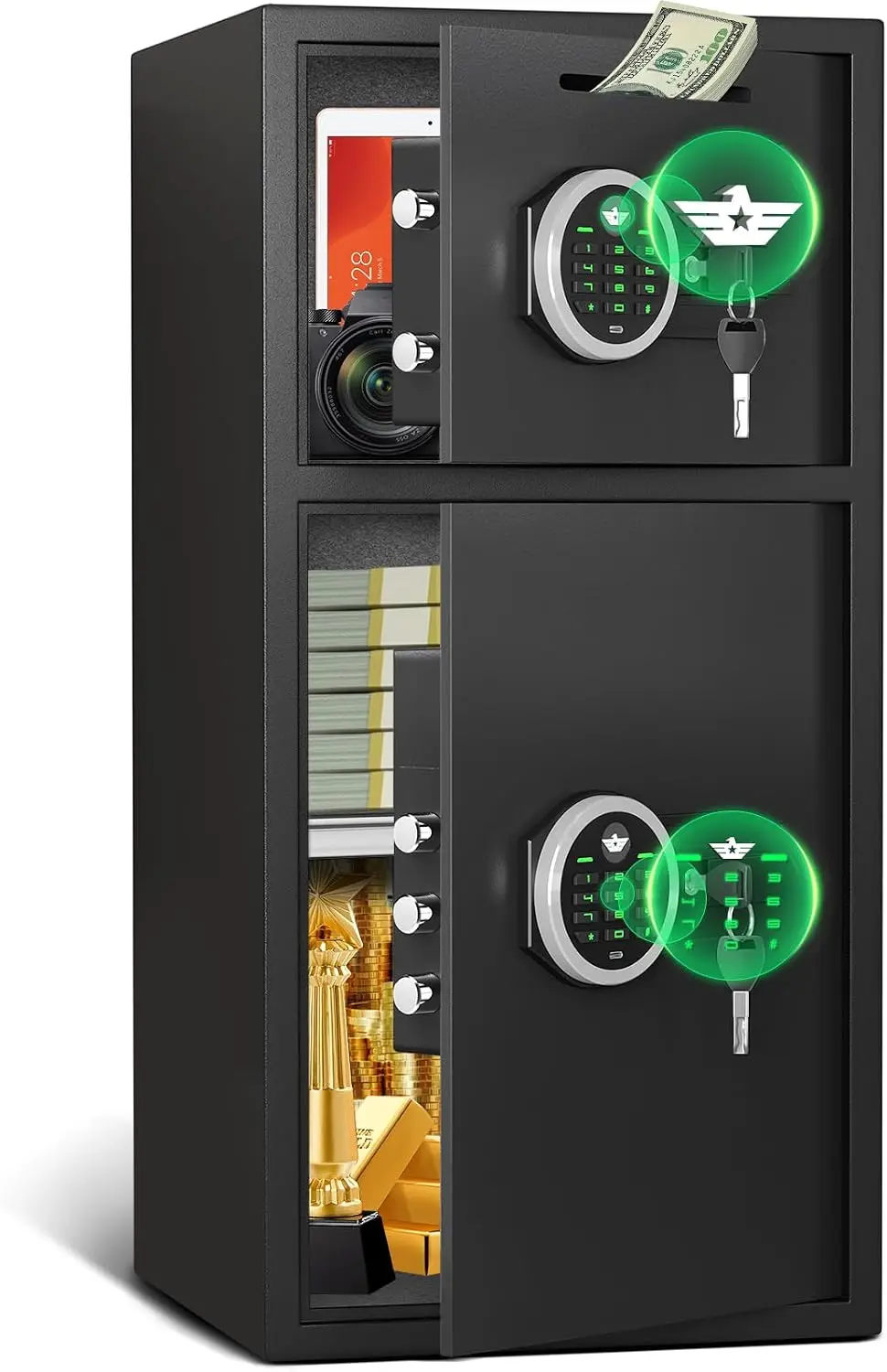 Large Double Door Safe Box Fireproof Waterproof, 6.0 Cu ft Security Safe with LED Light and Dual Alarm System, Home Safes Digita