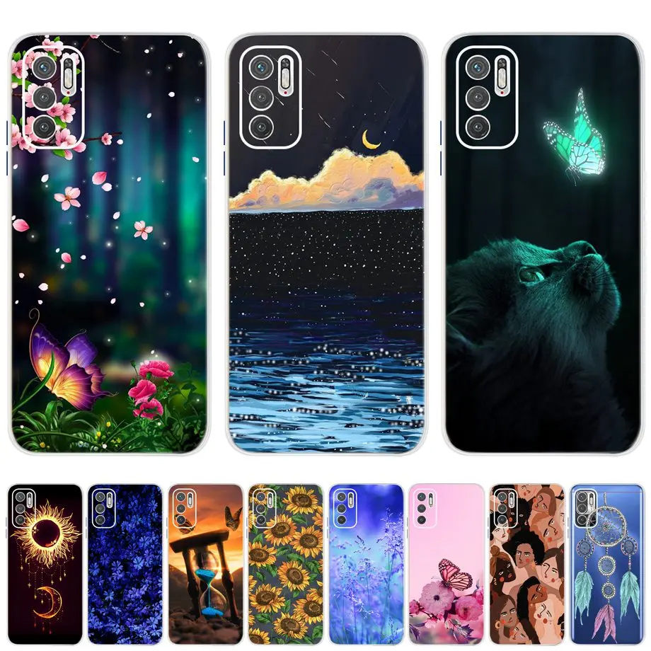Case For Xiaomi Redmi Note 10 5G Capa Flowers Soft Silicone Covers For Redmi Note 10 Note10 10T Poco M3 Pro 4G 5G Clear Fundas