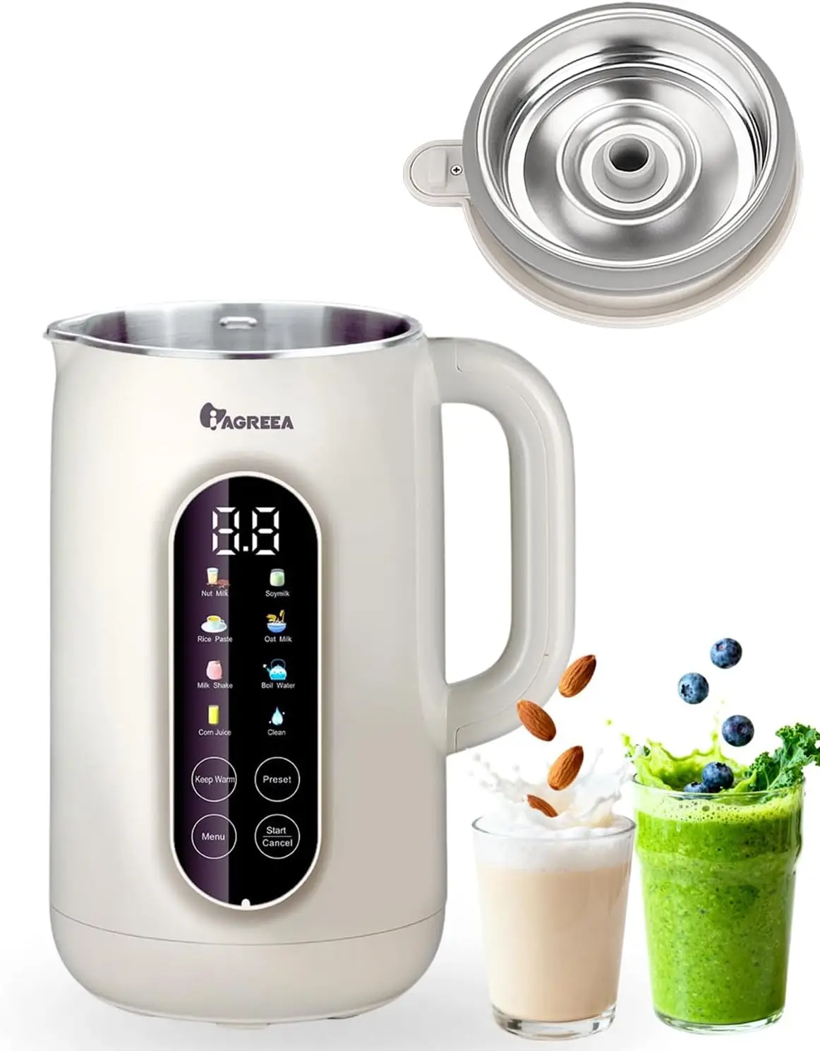 10-in-1 Nut Milk Maker Machine, 304 Stainless Steel Lid BPA-Free, 35oz for Homemade Milkshake/Nut/Oat/Plant-Based Drinks